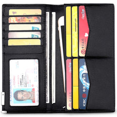JEEBURYEE Men's Vintage Genuine Leather Long Bifold Wallet RFID Blocking Card Holder, Carbon Fiber Black, L