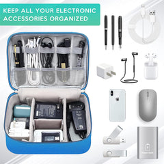 Joyzzz Electronic Accessory Bag, Electronics Organizer, Travel Cable Organizer Bag, Waterproof Portable Digital Storage Bag, Electronic Accessories Case, Cable Charger Organizer Case (Blue)