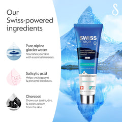 Swiss Image Charcoal Cleanser 3-in-1 with Salicylic Acid 100 ml | Reduces Acne, Unclogs Pores, Controls Oil | Face Wash, Scrub & Mask | Combination, Oily & Acne-Prone Skin | Men & Women | Swiss Made
