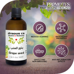 Drsous Ca Organic Grapeseed Oil 100ml | 100% Pure Cold Pressed Carrier Therapeutic Grade Oil for Hydrating Skin, Hair care and Massage for Muscle Discomfort | Made in Palestine
