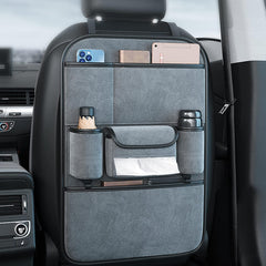 TERRIFI Suede Car Seat Back Organizer Large Capacity Car Seat Back Storage Bag with Hook Kick Mats Back Seat Protector Car Travel Accessories, Keep Your Vehicle Neat and Tid (Grey) (JX032-9)