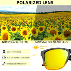 KANASTAL Polarized Sunglasses for Women, Classic Square Mens Sun Glasses, Lightweight Shades for Womens Outdoor 100% UV400 Protection Driving Fishing Golf Outdoor Activities