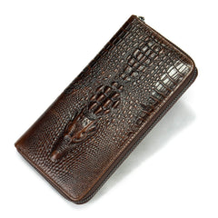 NIUCUNZH Genuine Leather Cool Long Wallets for Men Personalized Zip Around Wallet Checkbook Cash Credit Card Holder Wallet, Coffee, Large, Vintage