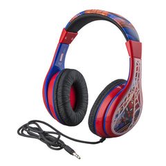 eKids Spider Man Headphones, Adjustable Headband, Stereo Sound, 3.5Mm Jack, Wired Headphones for, Tangle-Free, Volume Control, Foldable, Childrens Headphones Over Ear for School Home, Travel - Red