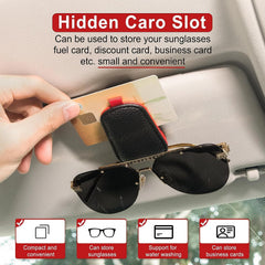 GDTOMEEU Sunglasses Holder for Car, Leather Magnetic Buckle Sun Visor Sunglass Clip, Ticket Card Storage Glasses Clip, Car Interior Accessories for Men and Women (Black-Red)