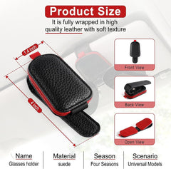 GDTOMEEU Sunglasses Holder for Car, Leather Magnetic Buckle Sun Visor Sunglass Clip, Ticket Card Storage Glasses Clip, Car Interior Accessories for Men and Women (Black-Red)