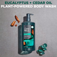 DOVE MEN + CARE Body Wash Eucalyptus + Cedar Oil to Rebuild Skin in the Shower with Plant-Based Cleansers and Moisturizers 26 oz