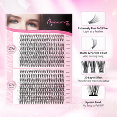 Beauty7 Single Eyelashes 320pcs DIY Cluster Eyelashes D Curl Eyelash Extensions 20D+30D Individual False Eyelashes DIY Kit Volume Eyelash Bushes for Eye Makeup