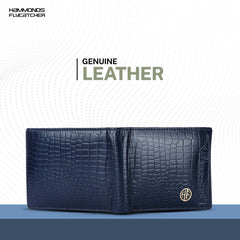 HAMMONDS FLYCATCHER Genuine Leather Wallet for Men - RFID Protected Leather Purse for Men, Money Purse for Men, Bi-Fold Wallet - 6 Card Slots, 1 Card Case, Coin Pocket, Hidden Pockets - Croc Blue