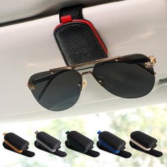 GDTOMEEU Sunglasses Holder for Car, Leather Magnetic Buckle Sun Visor Sunglass Clip, Ticket Card Storage Glasses Clip, Car Interior Accessories for Men and Women (Black-Red)