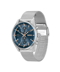Boss Chronograph Quartz Watch for Men Collection Skytraveller with Stainless Steel Strap - 1514149 - Silver