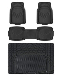Amazon Basics 4-Piece All-Weather Protection Heavy Duty Rubber Floor Mats Set with Cargo Liner for Cars, SUVs, and Trucks,Black,Universal Trim to Fit