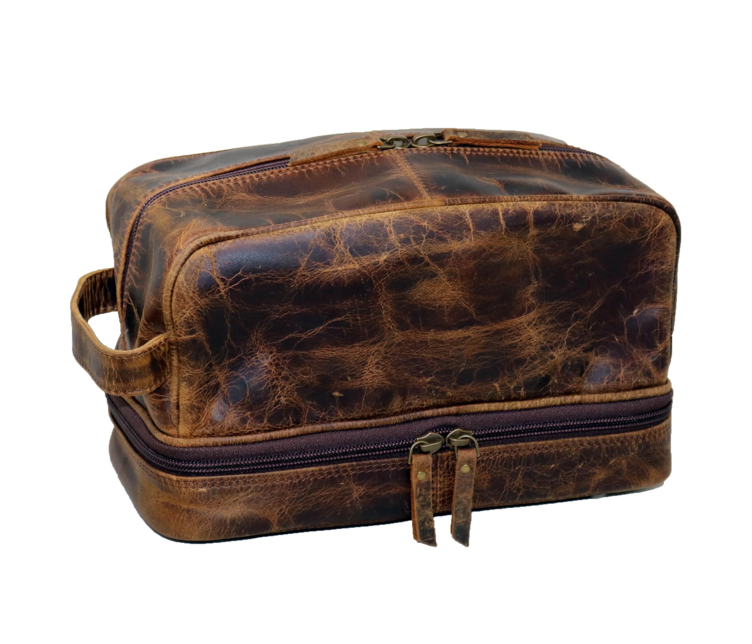 jaald Men's Buffalo Genuine Leather Toiletry Bag Waterproof Dopp Kit S