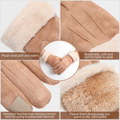 3 Pairs Winter Warm Touchscreen Gloves Women's Fleece Lining Texting Gloves Fuzzy Cuff Thermal Soft Winter Gloves for Skiing - Black, Khaki, Pink