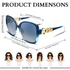 FEISEDY Women's Fashion Sunglasses, Oversized Square Frame with Pearl Sparkling, Polarized UV Protection B2821