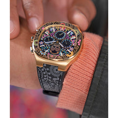 GUESS Men's 44mm Watch - Black Multi Dial Gold-Tone Case