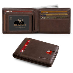RUNBOX Slim Money Clip Wallets for Men RFID Blocking 11 Card Holder Minimalist Small Leather Bifold Men's Front Pocket Wallet Gift Box