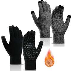 HIHIDAY 2 Pairs of Winter Knit Gloves, Winter Gloves for Men and Women with Upgraded Touch Screen - Anti-Slip Glove Fleece Lined for Winter Outdoor - Black/Grey