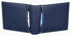 WildHorn Navy Leather Wallet for Men I Contrast Stitching I Handcrafted I 8 Card Slots I 1 Zipper & 2 Currency Compartments - Blue