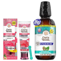 GuruNanda Sensitive Care & Oral Freshness Bundle β Sensitive Toothpaste (Potassium Nitrate + Nano-Hydroxyapatite) & CocoMint Oil Pulling Mouthwash 16oz for Fresh Breath & Gum Care