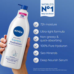 NIVEA Body Lotion for Normal to Dry Skin, Express Hydration, with Deep Moisture Serum and Sea Minerals, 48H Moisture Care, 2x400ml, Pack of 2