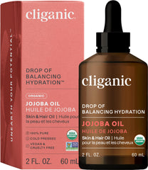 Cliganic Certified Organic Jojoba Oil 60ml | 100% Pure Natural Cold Pressed Unrefined, Hexane Free Carrier Oil | for Hair Face & Nails