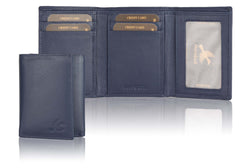 HORNBULL Trifold Genuine Leather Wallet, Up To 44 Inch of Waist, Casual - BW6997(Navy Wallet+Brown Belt)