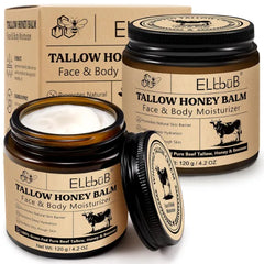 ELBBUB Whipped Tallow Cream for Face & Body - 100% Grass-Fed Beef Tallow, Natural Honey & Beeswax Moisturizer, Deep Hydration & Nourishment, Oil-Free & Unscented, Fast Absorbing, 4.2 Fl Oz