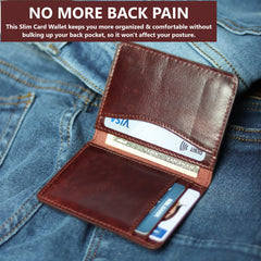 FOXHACKLE RFID Bifold Leather Wallet, Slim Minimalist Card Holder for Men & Women - Cherry