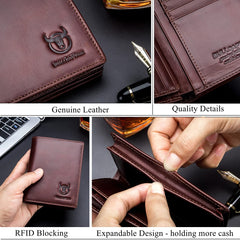 Bullcaptain Large Capacity Genuine Leather Bifold Wallet/Credit Card Holder for Men with 15 Card Slots QB-027 (Brown)