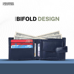 HAMMONDS FLYCATCHER Genuine Leather Wallet for Men - RFID Protected Leather Purse for Men, Money Purse for Men - 5 Card Slots, Coin Pocket, Hidden Pockets, Metal Snap Button - Croc Blue