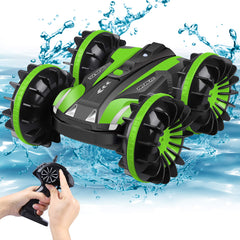 Amphibious RC Car for Kids, 2.4 GHz 4WD Remote Control Boat Waterproof RC Monster Truck Rotate 360° Spins & Flips, All-Terrain Stunt Car Vehicles Beach Pool Toy Gift for Age 5-12 Teens Boy Girl Adult