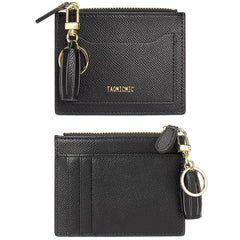 Minimalist Small Leather Card Holder Pocket Wallet Womens Coin Purse Handbag (Black)