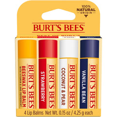 Burt's Bees 100% Natural Origin Moisturizing Lip Balm, Multipack, Original Beeswax, Strawberry, Coconut & Pear and Vanilla Bean with Beeswax & Fruit Extracts, 4 Tubes, Cranberry, Pack of 1