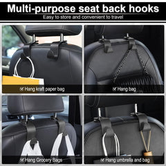 LivTee SHOWAY Car Seat Headrest Hooks, Car Hook Hangers Storage Organizer Interior Accessories for Purse Coats Umbrellas Grocery Bags Handbag, 4-Pack