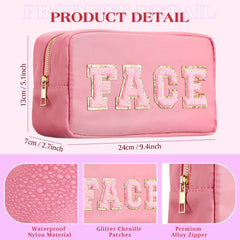 4 Pcs Preppy Makeup Bag Chenille Letter Nylon Cosmetic Makeup Organizer Bag Toiletry Cosmetic Case Preppy Bag with Zipper Stuff Bag Cosmetic/Makeup Pouch for Women Teen Girl (Mixed Colors), Mixed