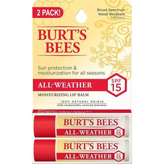 Burt's Bees Lip Balm Valentines Day Gifts for Her, Moisturizing Lip Care SPF 15 Spring Gift, for All Day Hydration, 100% Natural with Sunscreen, Water Resistant, All-Weather (2 Pack)