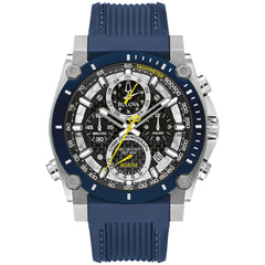 Bulova Men's Icon High Precision Quartz Chronograph Watch, Curved Mineral Crystal, 300m Water Resistant, Continuous Sweeping Secondhand, Luminous Markers - Blue