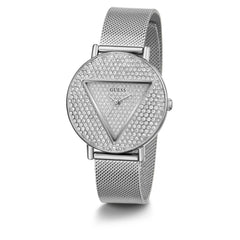 GUESS US Women's Silver-Tone Logo Analog Watch