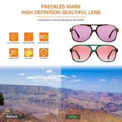 Freckles Mark Vintage Retro 70s Sunglasses for Women Men Classic Large Squared Aviator Frame UV400 Trendy Orange Glasses