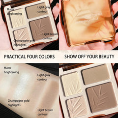 TERRIFI 4 Colours Contour Palette with Brush, Pressed Fine Powder Contouring Palette, Blendable, Buildable Makeup, Long Lasting Lightweight Makeup Kit (Light Shadow)