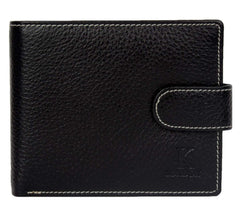 K London Real Leather Black Top Flap Contrast Stitch Premium Quality Men's Loop Wallet-1541_blk