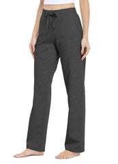 Willit Women's Cotton Sweatpants Open Bottom Yoga Sports Pants Straight Leg Lounge Loose Fit Athletic Pants with Pockets - Gray