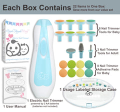 Royal Angels Baby Nail Clippers 20 In 1 By Baby Safe Electric Baby Nail Trimmer, Baby Nail File Kit, Additional Replacement Heads, Newborn Toddler Toes and Fingernails, Trim and Polish (Blue)