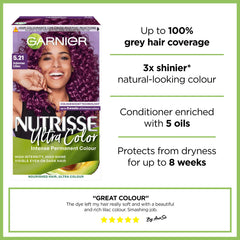 Garnier Nutrisse Ultra Color, Permanent Hair Dye, Intense Colour, For All Hair Types, 5.21 Intense Lilac