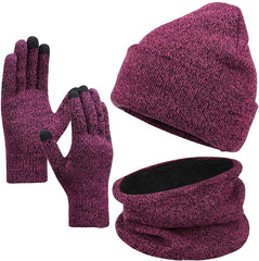KASTWAVE Winter Beanie Hat Scarf Touchscreen Gloves Set Knit Thick Fleece Lined Warm Touchscreen Gloves Beanie Scarf Set for Men and Women. Women Winter Hats 3-Piece Warmer Set, One Size - Rose Red