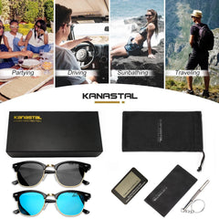 KANASTAL Polarized Horn Rimmed Sunglasses for Men and Women, Classic Half Frame Sun Glasses, Semi Rimless Shades for Womens 100% UV400 Protection Driving