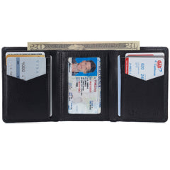 Alpine Swiss Men's Leon Trifold Wallet RFID Safe York Collection - Soft Nappa Black