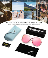 FEISEDY Women's Fashion Sunglasses, Oversized Square Frame with Pearl Sparkling, Polarized UV Protection B2821