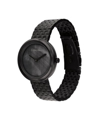 Calvin Klein, Twisted Bezel Women's Black Mother Of Pearl Dial, Ionic Plated Black Steel Watch - 25200323